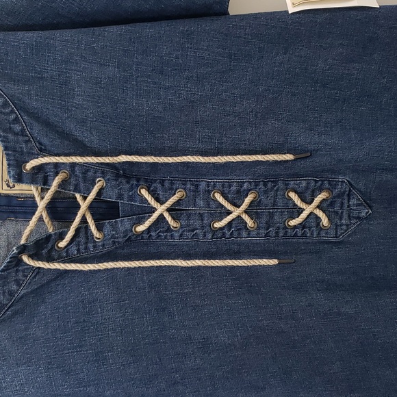 NWT Polo by Ralph Lauren Casual 100% Cotton Denim Dress Grommet Lace Detail - Picture 2 of 9